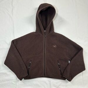 Aritzia TNA Polarfleece Brown Fleece Zip Up Cropped XS